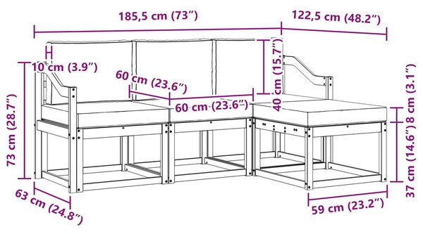 VidaXL Kerti kanapé szett párnával, 4 db-os, natúr és krém színben