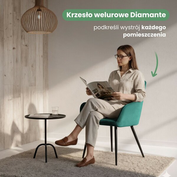 AKORD Furniture Factory DIAMANTE kárpitozott szék welur butelkazöld fekete lábakkal