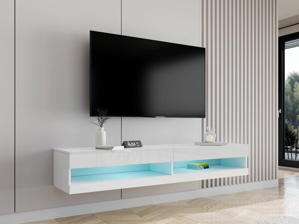 TV-állvány Vilrin, Közepes sűrűségű farostlemez, Laminált forgácslap, 30x180x40cm, Fényes fehér, Fehér
