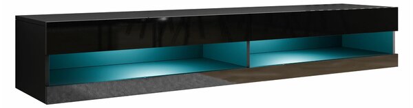 TV-állvány Vilrin, Közepes sűrűségű farostlemez, Laminált forgácslap, 30x180x40cm, Fényes fekete, Fekete