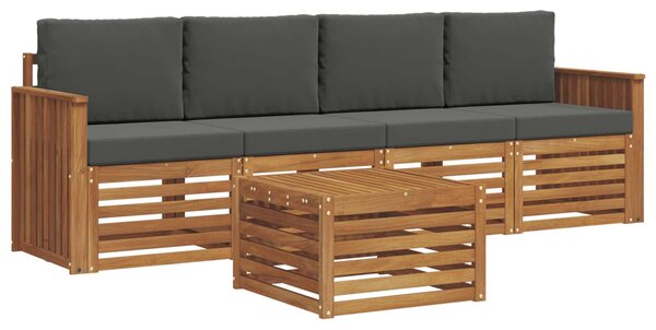 VidaXL Kültéri kanapé szett 5 pcs Természetes és antracit Tömör Akácfa