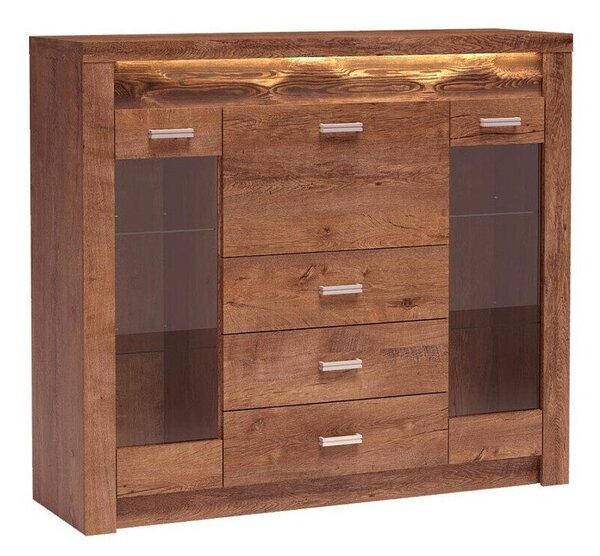 Komód Serfeno 105, Laminált forgácslap, Üveg, 122x137x42cm, Hamu