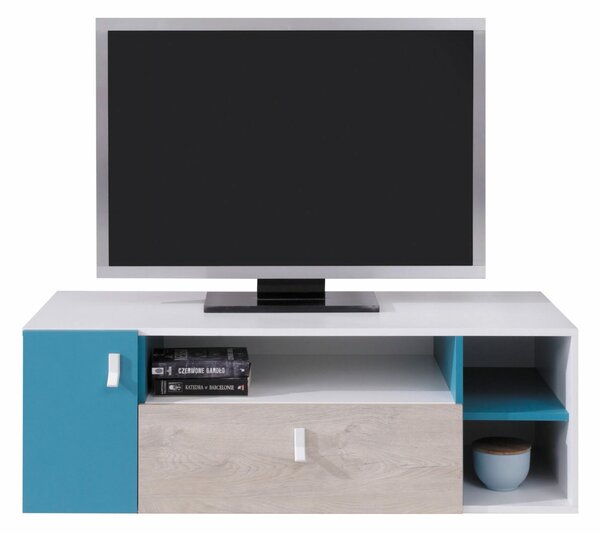 TV-állvány Camteso 108, Fehér, Türkiz, Tölgy, 120x40x50cm
