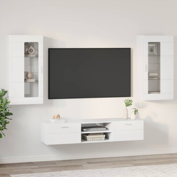 TV szekrény garnitúra FLORIN 3 db Magas Fényű Fehér Szerelt Fa