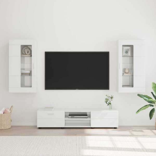 TV szekrény garnitúra FLORIN 3 db Magas Fényű Fehér Szerelt Fa