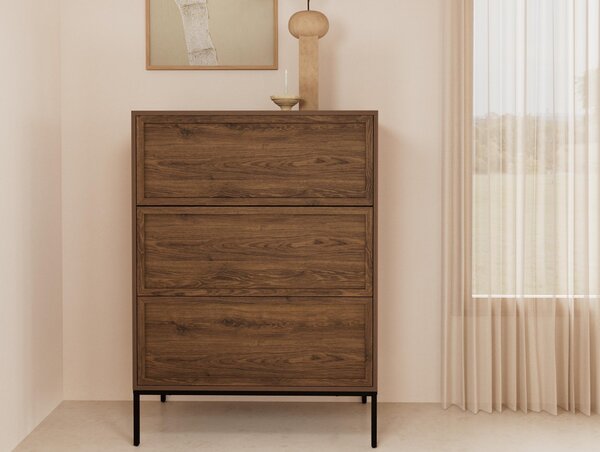 Komód Norsica 1049, Közepes sűrűségű farostlemez, Laminált forgácslap, 110x80x40cm, Sötét tölgy, Fekete