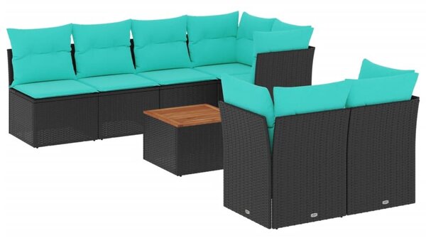 VidaXL 8 részes fekete polyrattan kerti ülőgarnitúra párnával