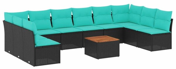 VidaXL 11 részes fekete polyrattan kerti ülőgarnitúra párnákkal