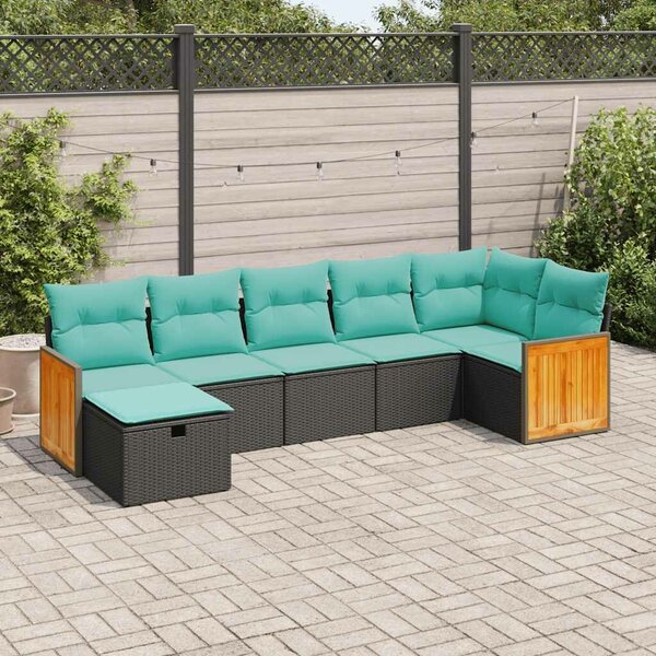 VidaXL 7 részes fekete polyrattan kerti ülőgarnitúra párnával