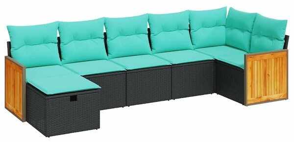 VidaXL 7 részes fekete polyrattan kerti ülőgarnitúra párnával