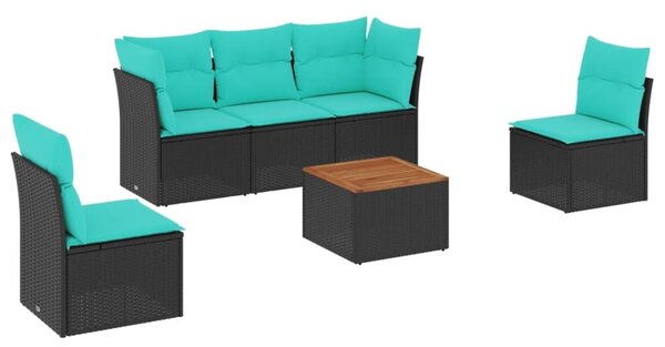 VidaXL 6 részes fekete polyrattan kerti ülőgarnitúra párnával