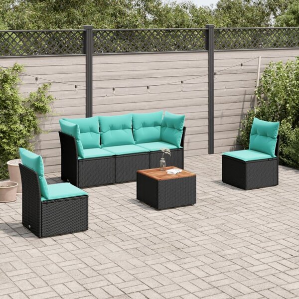 VidaXL 6 részes fekete polyrattan kerti ülőgarnitúra párnával