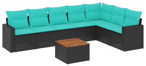 VidaXL 8 részes fekete polyrattan kerti ülőgarnitúra párnával