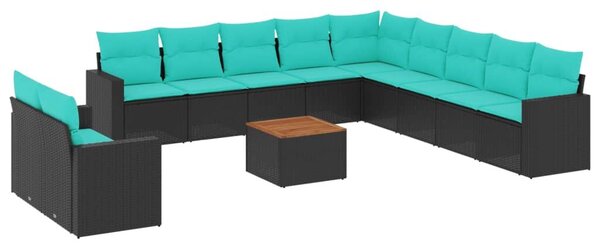 VidaXL 12 részes fekete polyrattan kerti ülőgarnitúra párnákkal