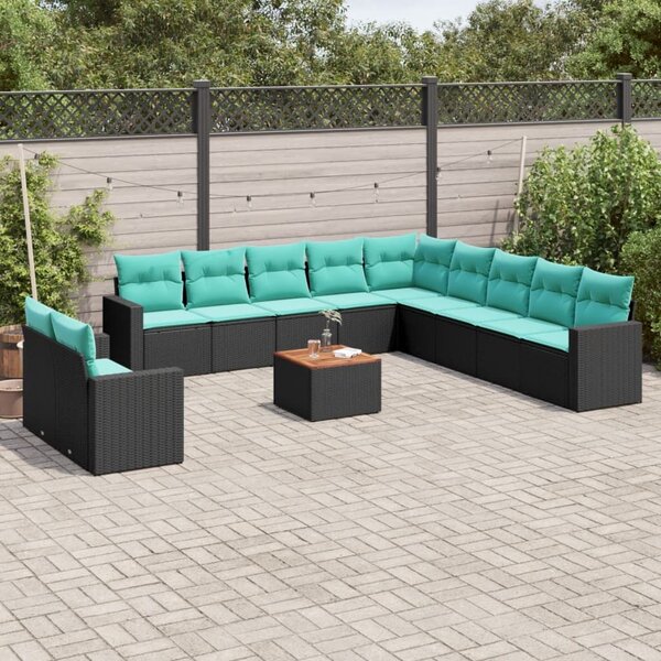 VidaXL 12 részes fekete polyrattan kerti ülőgarnitúra párnákkal