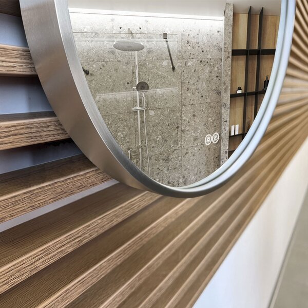 Mereo Mereo, kerek LED tükör, átmérő 60 cm, LED világítás, szálcsiszolt acél keret, MER-CN164S