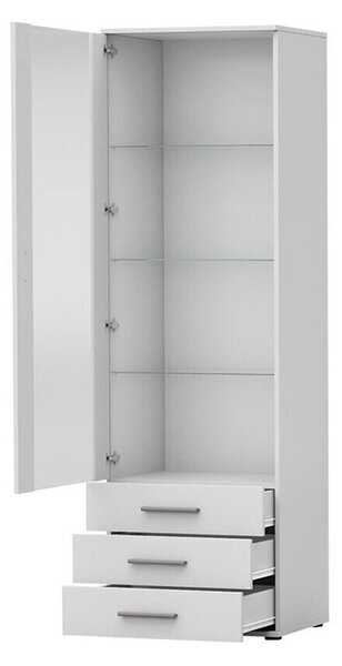 Könyvespolc Tornola 102, Fiókokkal, Ajtókkal, Zárt, Üveg, Laminált forgácslap, 192x60x41cm, Fehér, Fényes fehér