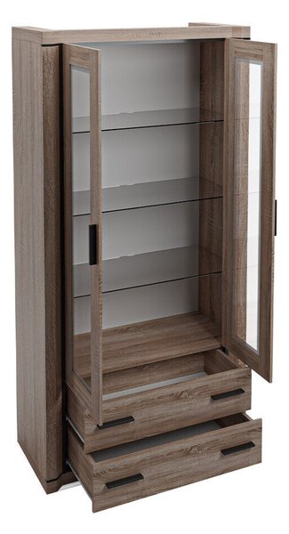 Könyvespolc Lorelie 116, Zárt, Fiókokkal, Ajtókkal, Edzett üveg, Laminált forgácslap, 192x97x44cm, Triufel tölgy