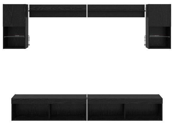 TV Fali Egységek LED-del LED -es lámpákkal 6 pcs Fekete tölgy Faanyag