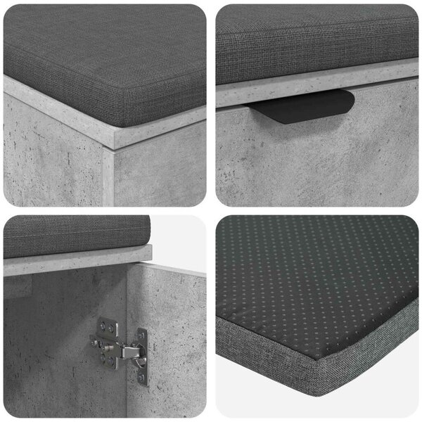Előtér pad párnával tárolóval Beton Szürke 100 x 38 x 46 cm