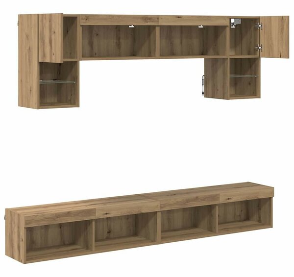 TV Fali Egységek LED-del 6 pcs Artisan tölgy Faanyag