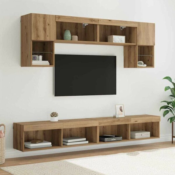 TV Fali Egységek LED-del 6 pcs Artisan tölgy Faanyag