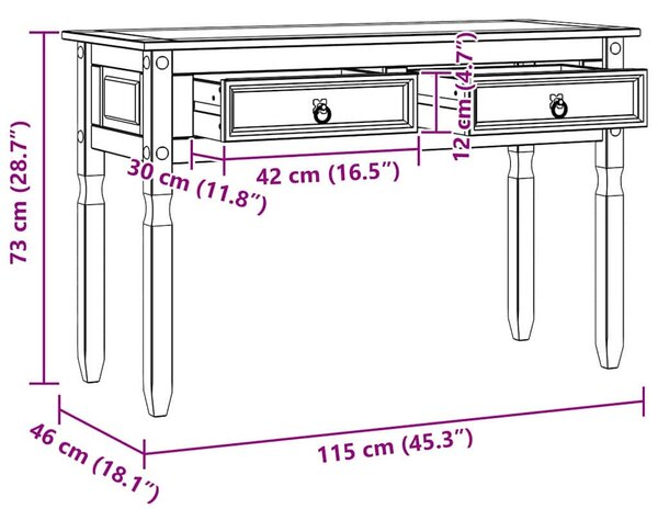 Végasztal fiókkal Fehér 115 x 46 x 73 cm Tömör fenyőfa