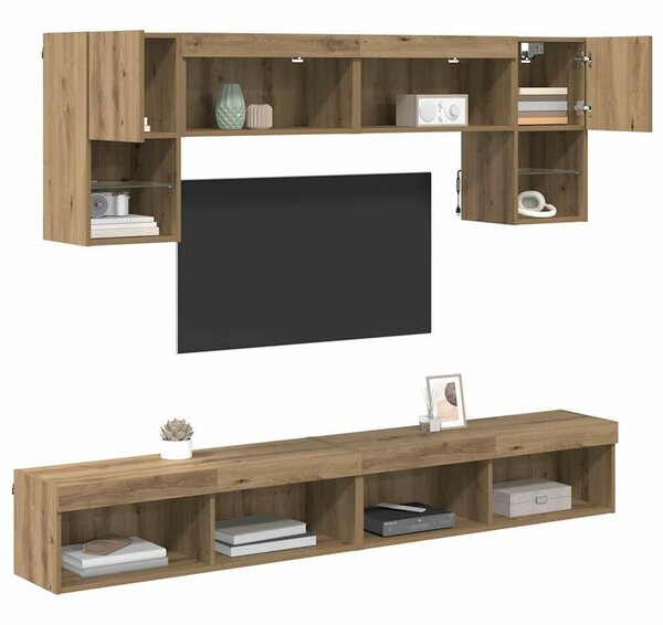 TV Fali Egységek LED-del 6 pcs Artisan tölgy Faanyag