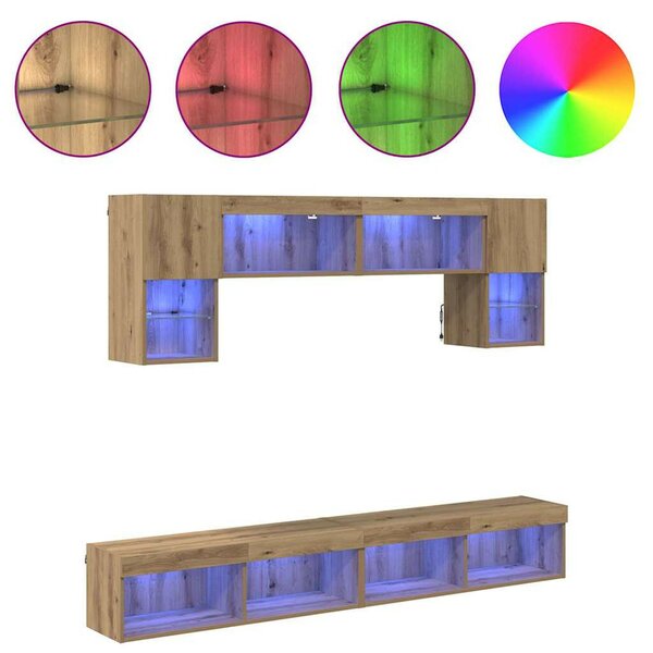 TV Fali Egységek LED-del 6 pcs Artisan tölgy Faanyag