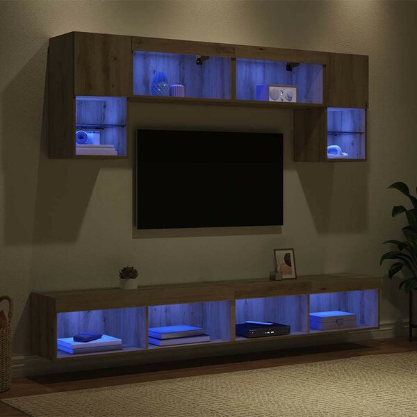 TV Fali Egységek LED-del 6 pcs Artisan tölgy Faanyag
