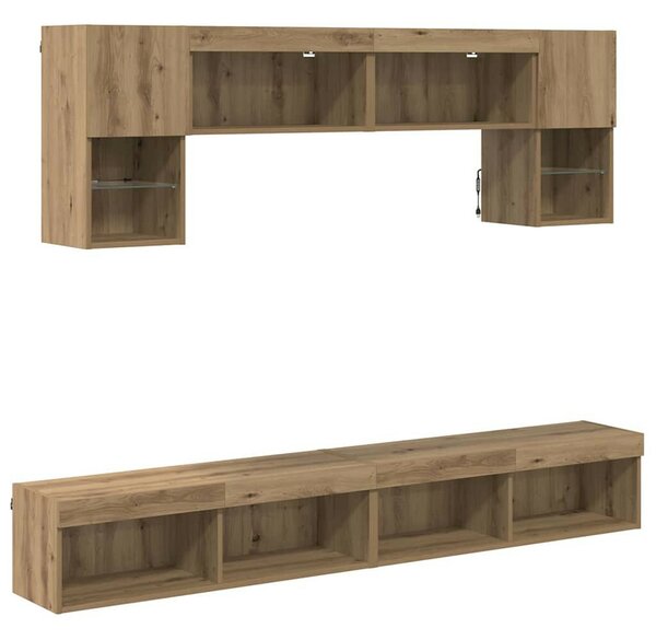 TV Fali Egységek LED-del 6 pcs Artisan tölgy Faanyag