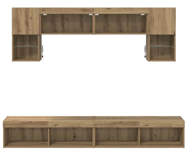 TV Fali Egységek LED-del 6 pcs Artisan tölgy Faanyag