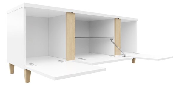 TV-állvány Florem, Laminált forgácslap, 50x150x40cm, Fényes fehér, Fehér