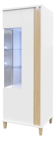 Könyvespolc Florem III, Zárt, Ajtókkal, Üveg, Laminált forgácslap, 160x52x40cm, Világos fa, Fényes fehér, Fehér