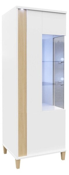 Könyvespolc Florem II, Ajtókkal, Zárt, Laminált forgácslap, Üveg, 160x52x40cm, Fehér, Világos fa, Fényes fehér