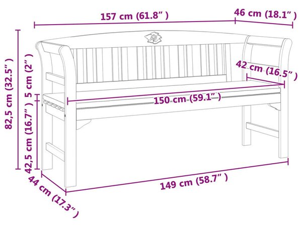 Pad Természetes Olaj Bevonat 157 x 46 x 82,5 cm Tömör Akácfa