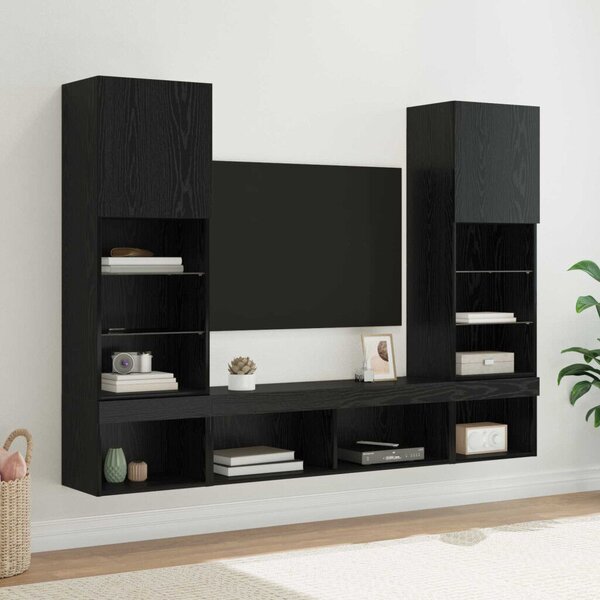 TV Fali Egységek LED-del 5 pcs Fekete tölgy 40,5 x 30 x 102 cm