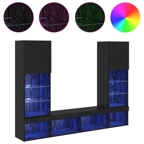 TV Fali Egységek LED-del 5 pcs Fekete tölgy 40,5 x 30 x 102 cm