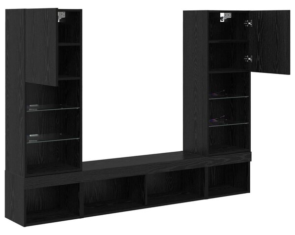 TV Fali Egységek LED-del 5 pcs Fekete tölgy 40,5 x 30 x 102 cm