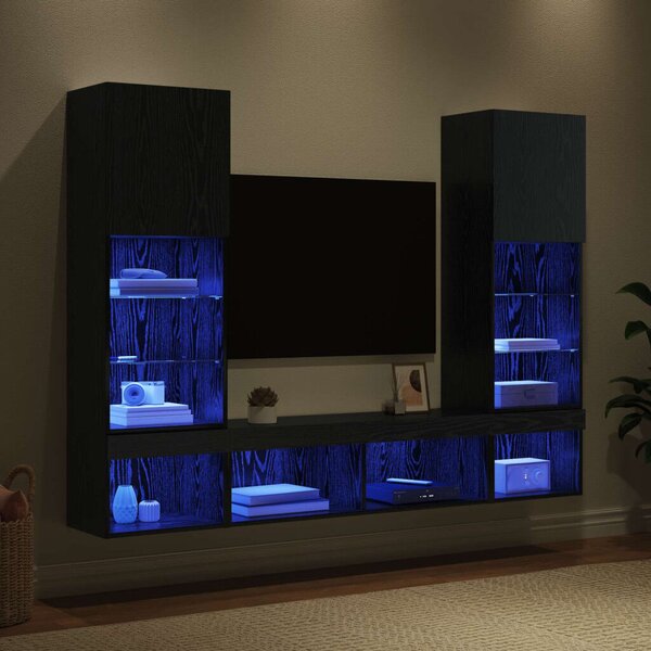 TV Fali Egységek LED-del 5 pcs Fekete tölgy 40,5 x 30 x 102 cm