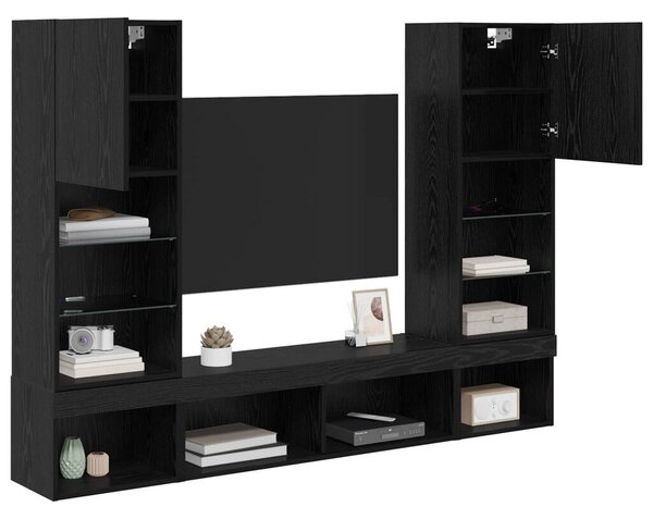 TV Fali Egységek LED-del 5 pcs Fekete tölgy 40,5 x 30 x 102 cm