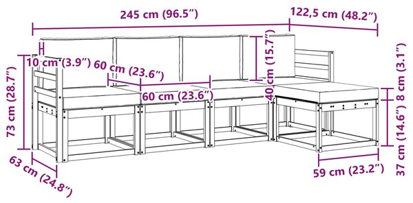 VidaXL Kültéri kanapé szett 5 pcs Természetes és antracit Tömör Akácfa