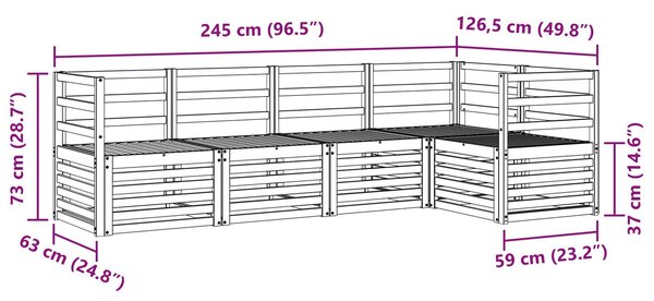 VidaXL Kültéri kanapé szett 5 pcs Fehér 245 x 126,5 x 73 cm