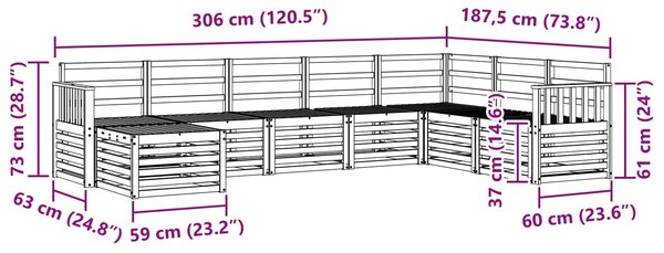 VidaXL Kültéri kanapé szett 8 pcs Fehér 306 x 187,5 x 73 cm