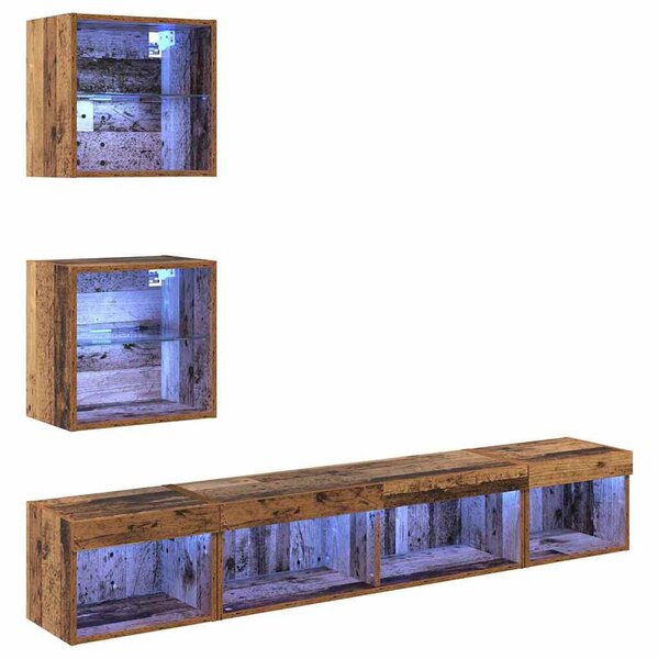 TV Fali Egységek LED-del 5 pcs Régi fa 100 x 30 x 30 cm Faanyag