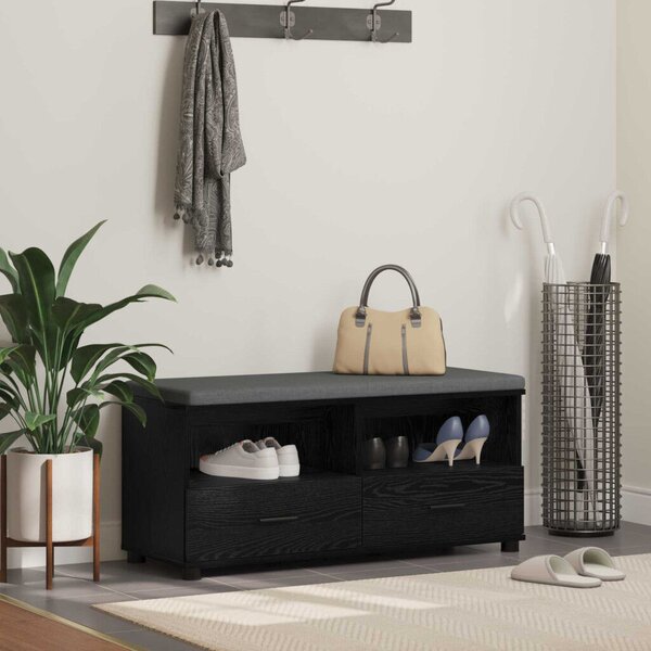 Előtér pad párnával fiókkal Fekete tölgy 100 x 38 x 46 cm