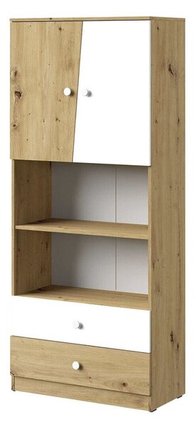 Könyvespolc Almira 103, Fiókokkal, Ajtókkal, Laminált forgácslap, 191x80x40cm, Artisan tölgy, Fehér