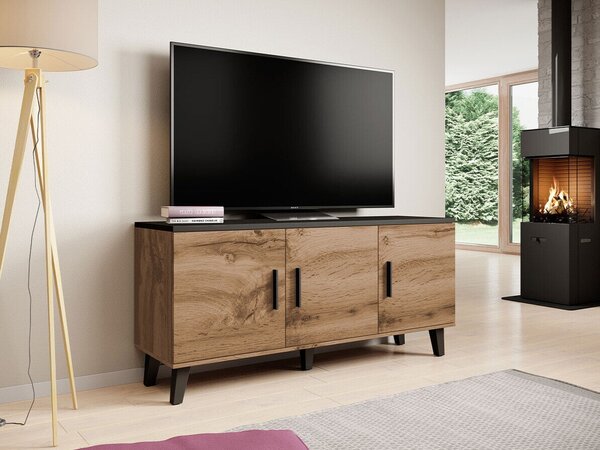 TV-állvány Larfloi 106, Laminált forgácslap, 69x150x45cm, Wotan tölgy, Fekete