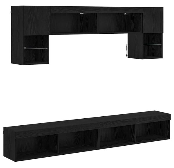 TV Fali Egységek LED-del 6 pcs Fekete tölgy Faanyag