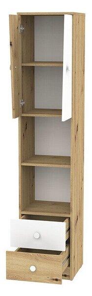 Könyvespolc Almira 104, Fiókokkal, Ajtókkal, Laminált forgácslap, 191x40x40cm, Artisan tölgy, Fehér